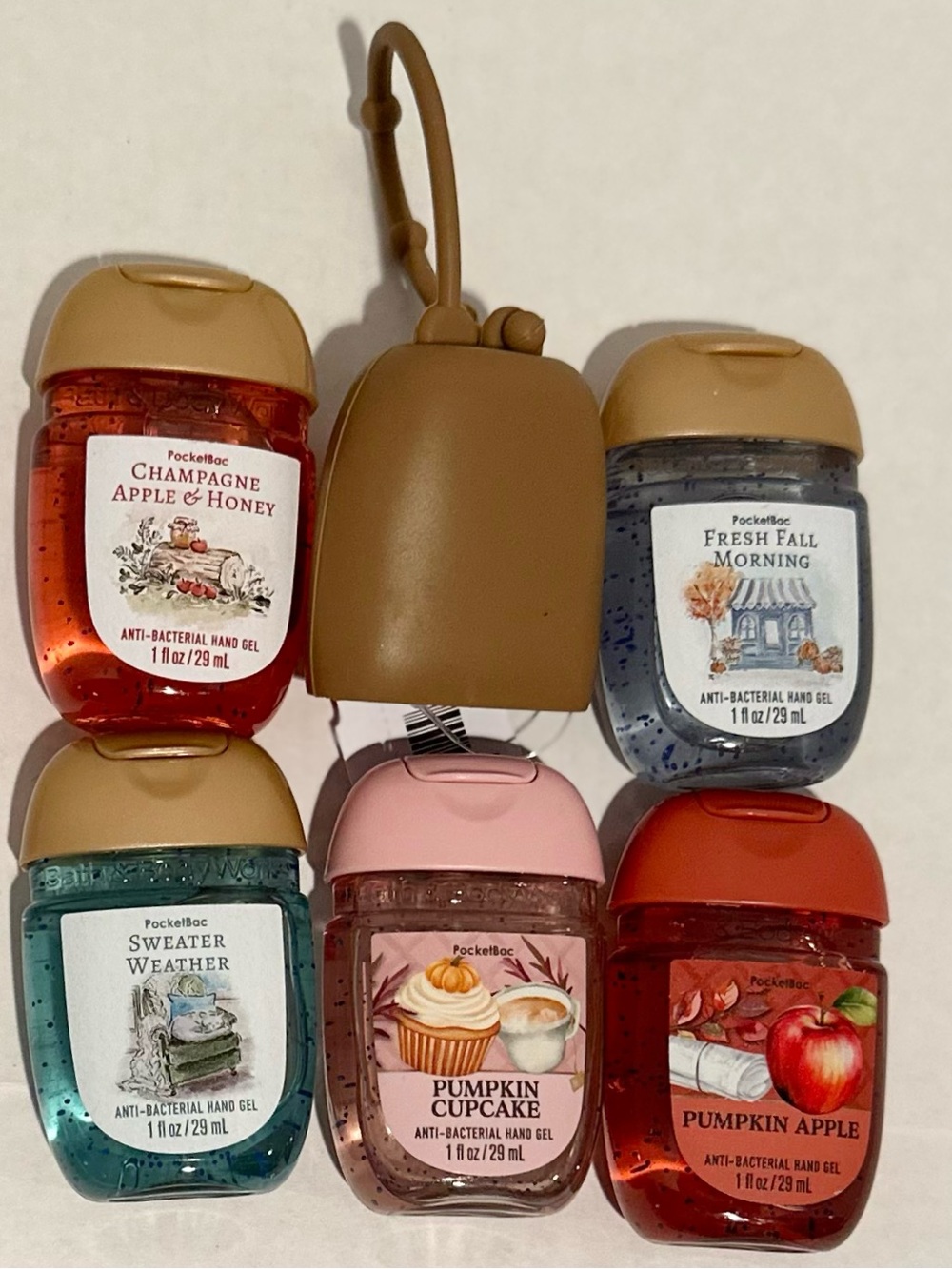 Bath & Body NEW (5) Fall PocketBac Sanitizers Bundle & Mocha Holder